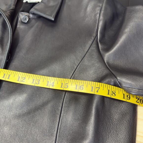 Petite Sophisticate Black Leather Blazer Jacket Women’s Size M Button Front - Picture 11 of 14